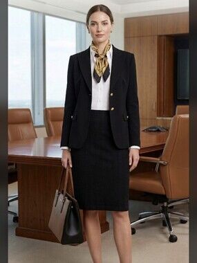 St. John Collection Black Chevron Knit Pencil Skirt - Size M Wool Blend
